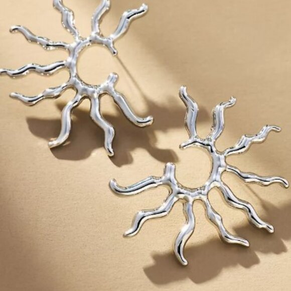 NEW Silver Sunburst Squiggle Post Earrings - Picture 1 of 5